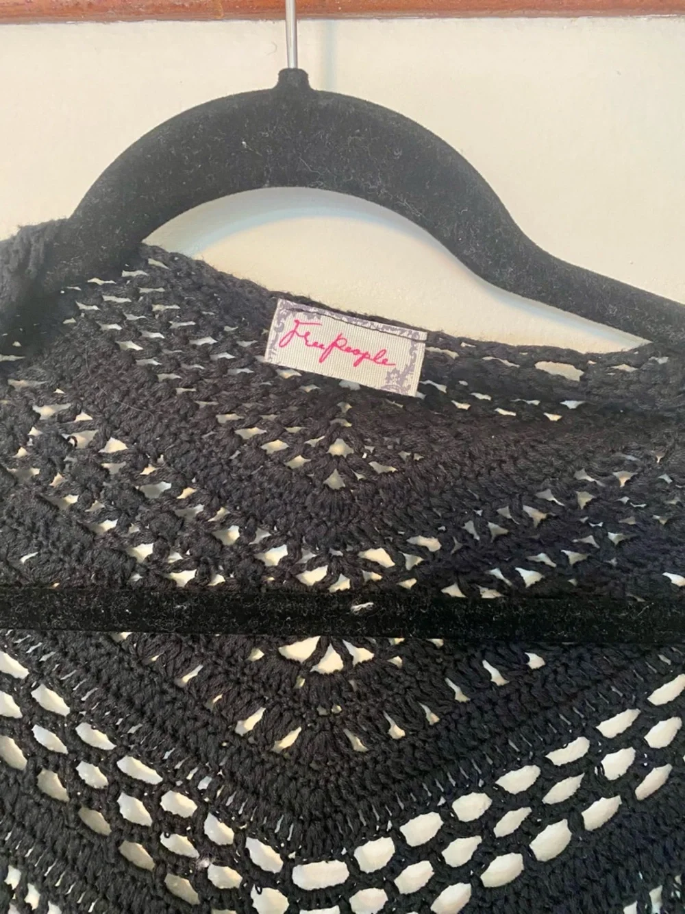 Rare Free People crochet fringe shawl